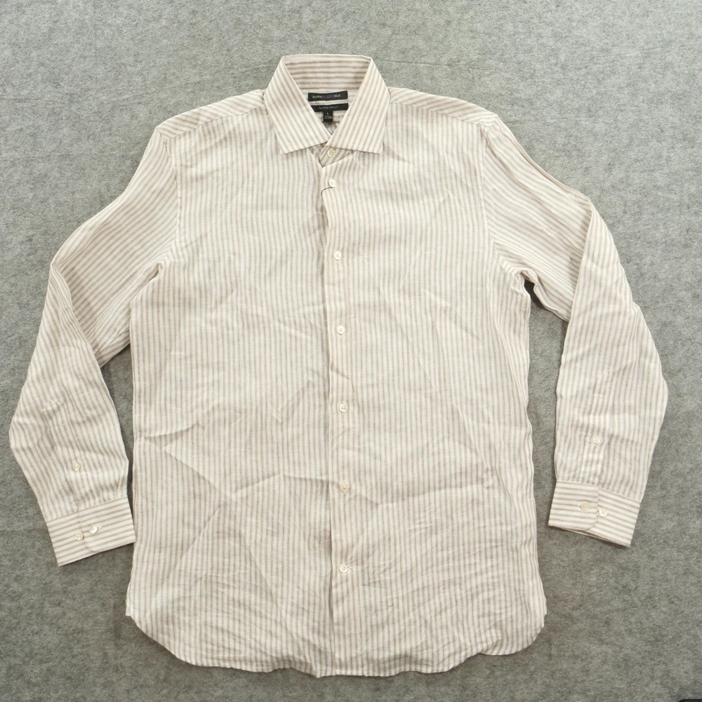 Banana Republic Shirt Mens Extra Large Red Button Long Sleeve Linen Sim Fit New
